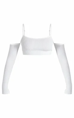 White Snatched Rib Cold Shoulder Crop Top