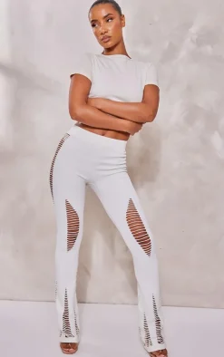 White Snatched Rib Laddered Detail Flares