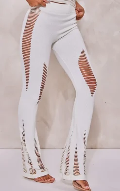 White Snatched Rib Laddered Detail Flares