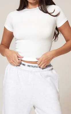 White Snatched Rib Longline T Shirt