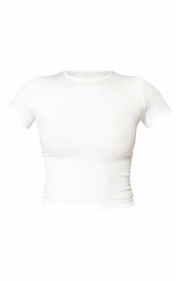 White Snatched Rib Longline T Shirt