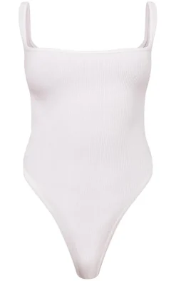 White Snatched Rib Square Neck Sleeveless Bodysuit