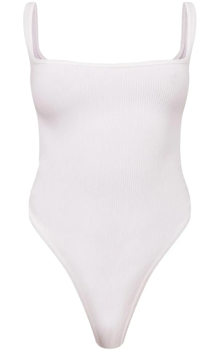 White Snatched Rib Square Neck Sleeveless Bodysuit
