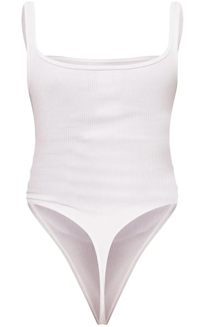 White Snatched Rib Square Neck Sleeveless Bodysuit