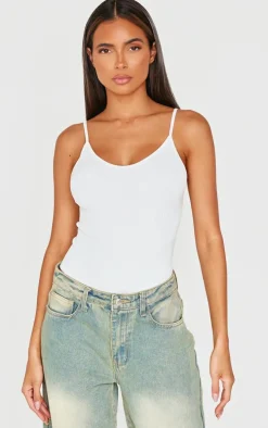 White Snatched Rib Strappy Bodysuit
