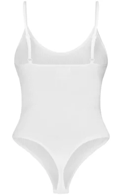 White Snatched Rib Strappy Bodysuit