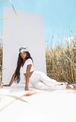 White Snatched Rib V Neck Band Short Sleeve Crop Top