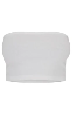 White Soft Basic Ribbed Bandeau Crop Top