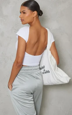 White Soft Rib Backless Top