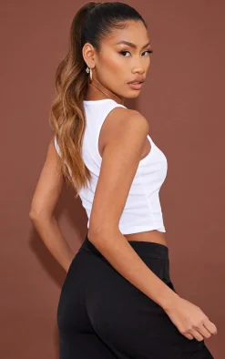 White Soft Rib Racer Cropped Top