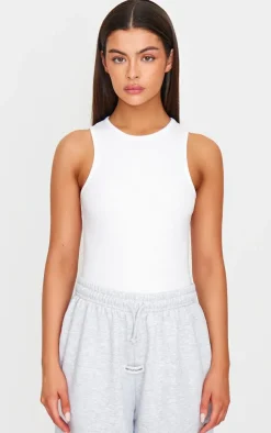 White Soft Ribbed Racer Bodysuit