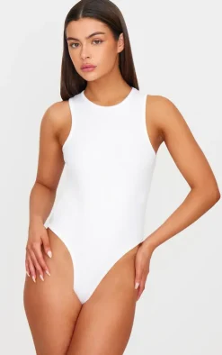 White Soft Ribbed Racer Bodysuit