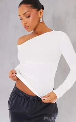 White Soft Touch Jersey Ruche Side Long Top