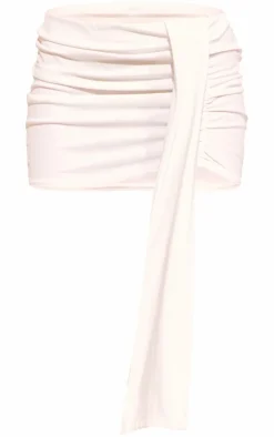 White Soft Touch Ruched Drape Front Mini Skirt