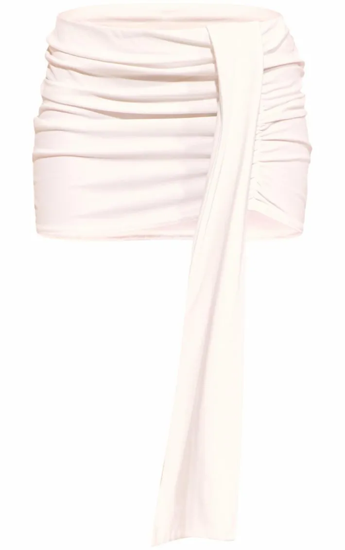 White Soft Touch Ruched Drape Front Mini Skirt