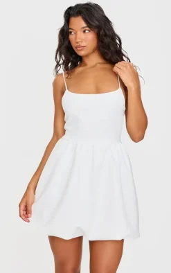 White Strappy Scuba Puffball Dress