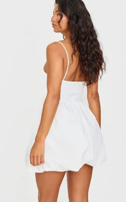 White Strappy Scuba Puffball Dress