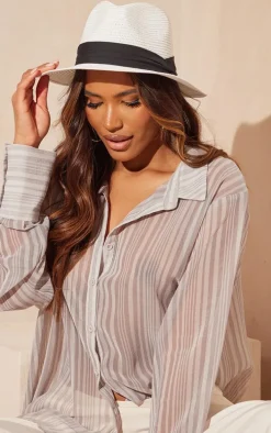 White Straw Fedora Sun Hat