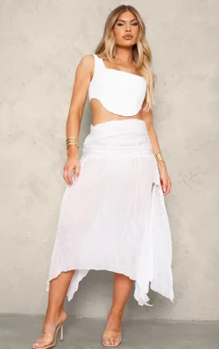 White Stretch Woven Boned Corset Crop Top