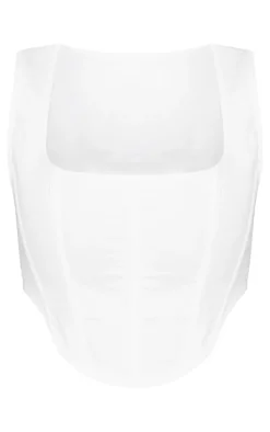 White Stretch Woven Boned Corset Crop Top