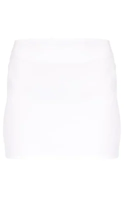 White Stretch Woven Dip Hem Mini Skirt