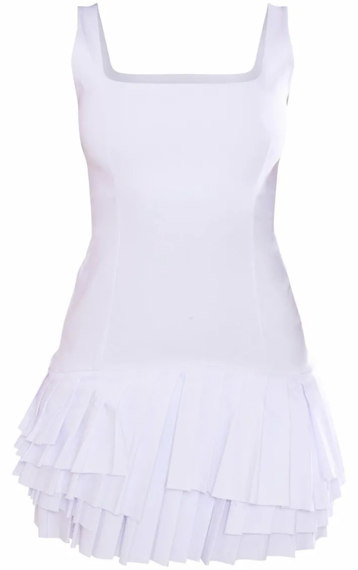 White Stretch Woven Extreme Pleated Shift Dress