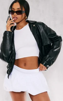 White Stretch Woven Micro Mini Puffball Skirt