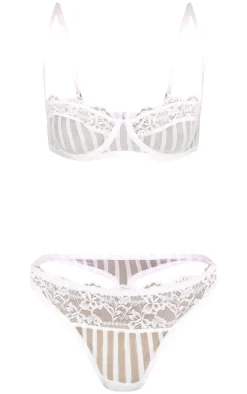 White Stripe Mesh Thong