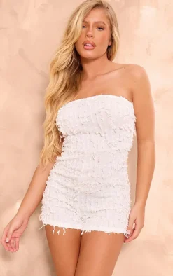 White Tassel Textured Bandeau Romper