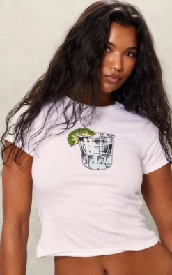 White Tequila Print Fitted T-shirt
