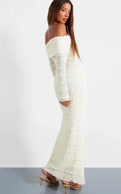 White Textured Bardot Maxi Dress
