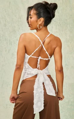 White Textured Chiffon Pointed Hem Cowl Long Top