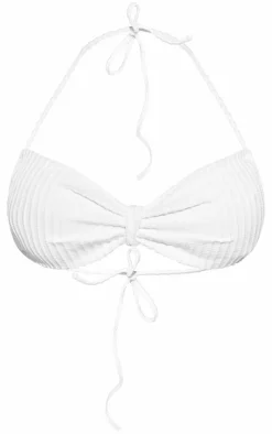 White Textured Knot Bikini Top