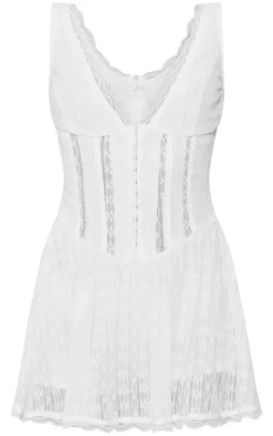 White Textured Lace Corset Detail Floaty Romper
