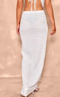 White Textured Mid Rise Maxi Skirt