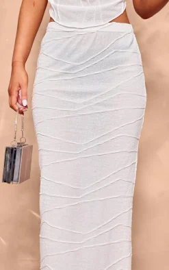 White Textured Mid Rise Maxi Skirt