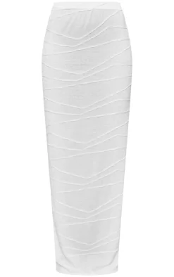 White Textured Mid Rise Maxi Skirt