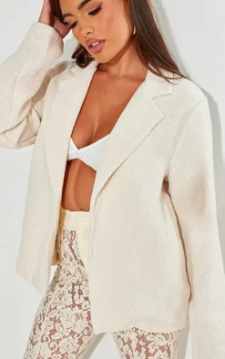 White Textured Oversized Structured Minimal Blazer
