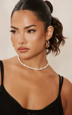 White Textured Pearl Choker