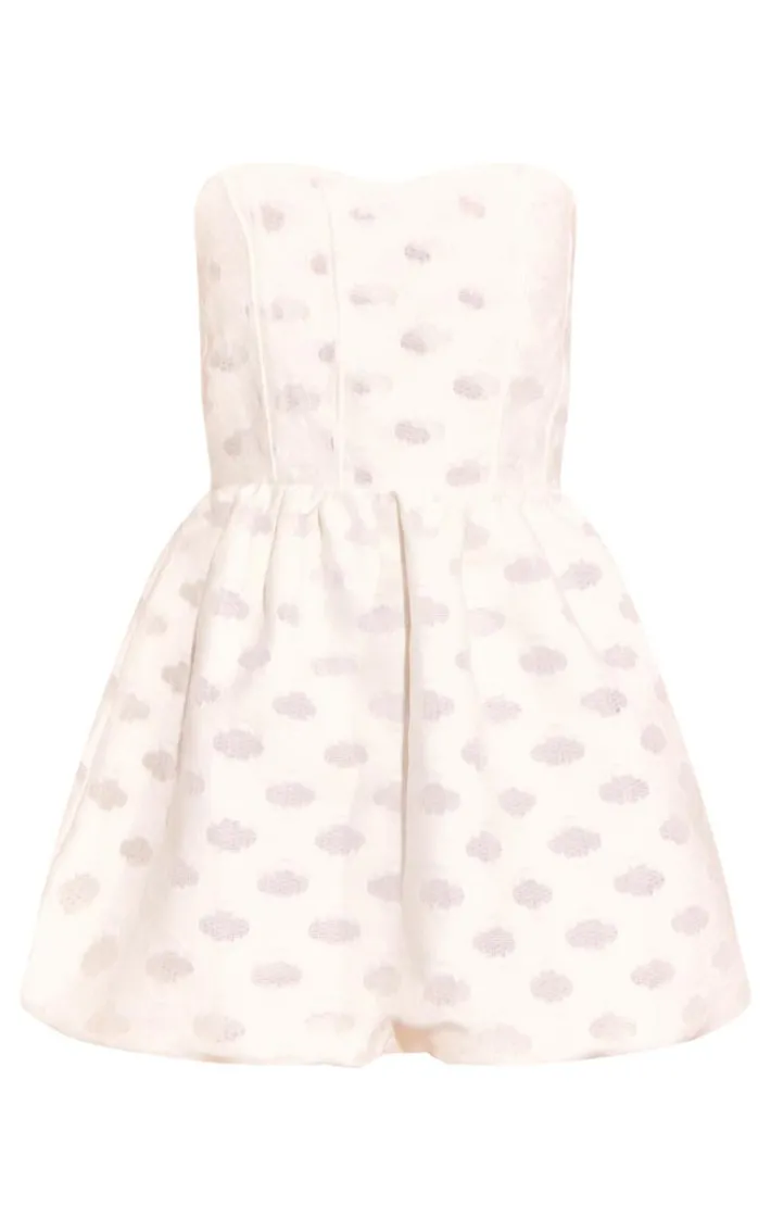 White Textured Polka Dot Corset Mini Dress