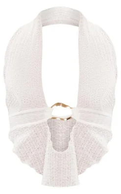 White Textured Ring Detail Halterneck Top