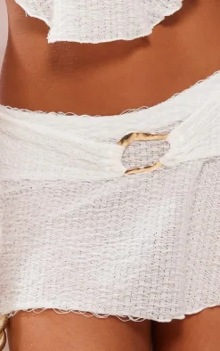 White Textured Ring Detail Micro Mini Skirt
