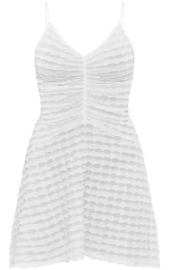 White Textured Ruched Strappy Shift Dress