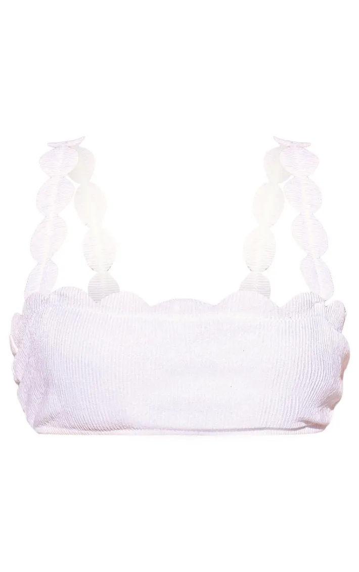 White Textured Scallop Edge Bikini Top