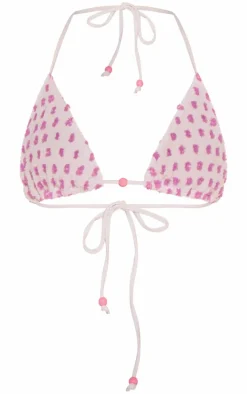 White Textured Spot Triangle Bikini Top