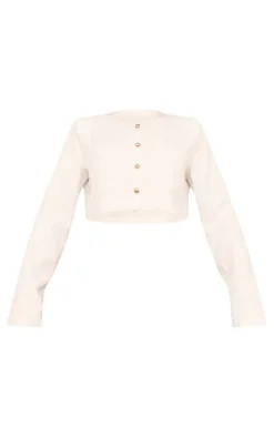 White Textured Tailored Cropped Jacket