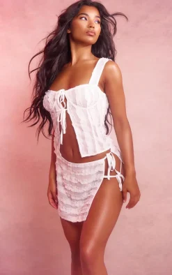 White Textured Tie Side Mini Skirt