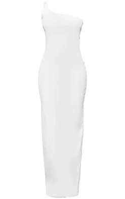 White Textured Twist One Shoulder Maxi Dress