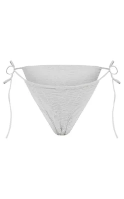 White Textured V Front Tie Side Bikini Bottoms