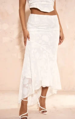 White Textured Woven Low Rise Fishtail Maxi Skirt